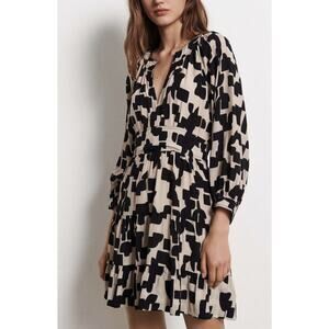 BA&SH Pulse Printed Split Neck Mini Dress In Black